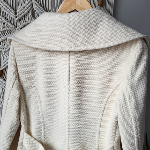 Soia & Kyo Knee length large collar button closure cream textured wool coat Sz M - Picture 5 of 16